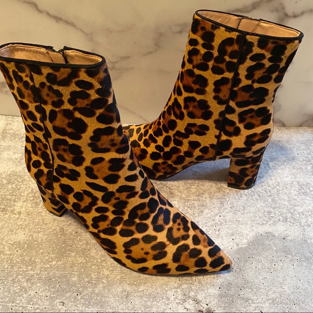 J Crew Calf Hair Pointed Toe Leopard Booties 8 - Picture 4 of 8
